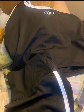 Alo Black Athletic Track Pants with White Stripe